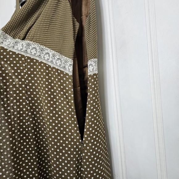 Signature by Robbie Bee Midi Dress Womens Sz 10 Brown Polka Dot Lace Trim - Picture 12 of 15
